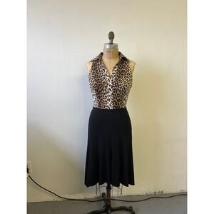 Cache Leopard Print Silk Blend Sleeveless Midi Dress Black Skirt Size 4 30024